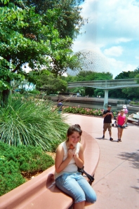 Here I am in front of Spaceship Earth with Tyler... ugh... why is she hugging me like that? Cooties!!!
